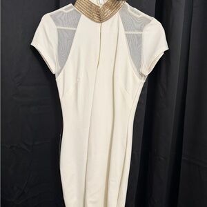 BCBG Cream Dress with Gold Collar